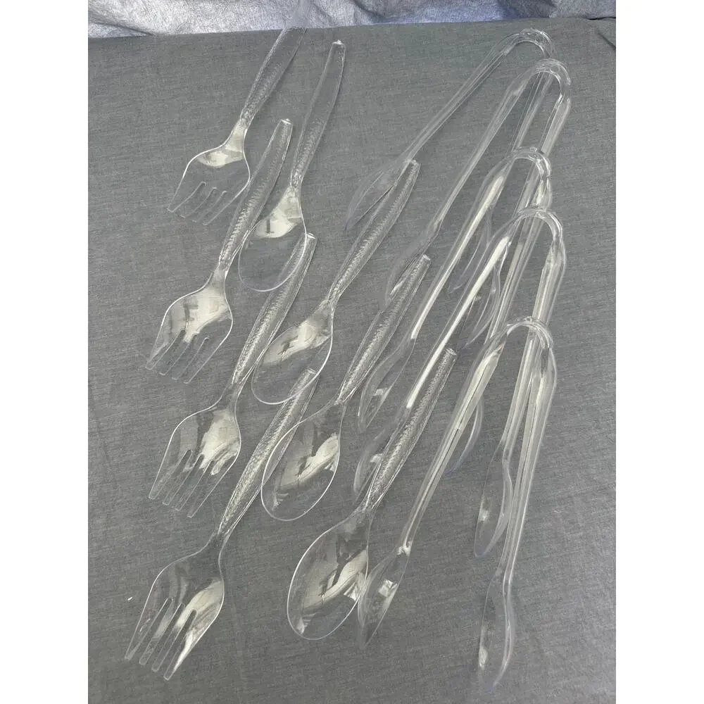 15 Pack Transparent Plastic Disposable Serving Utensils Set-Spoons, Tongs, Forks